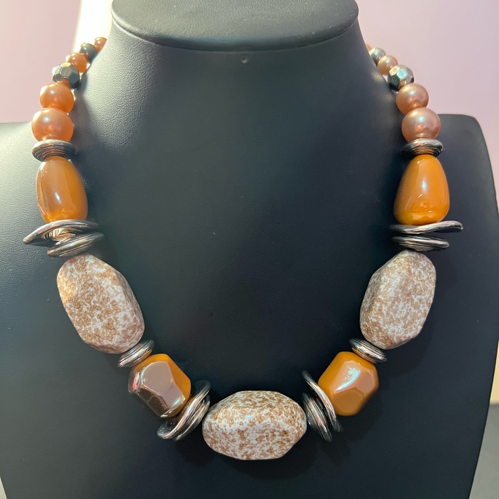 Blockbuster Burnt Orange Necklace with matching earrings.